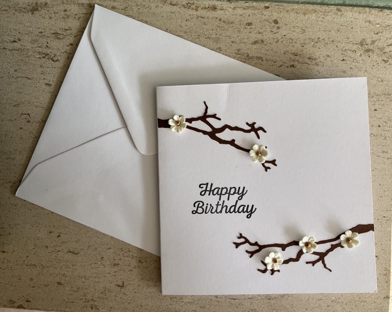 Happy birthday white blossom card
