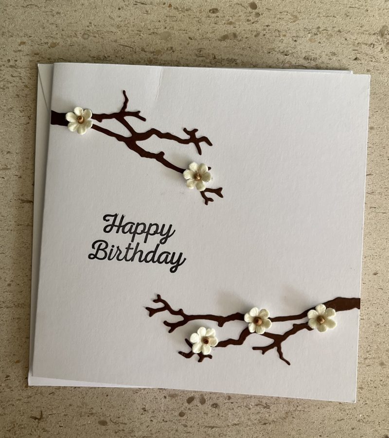 Happy birthday white blossom card