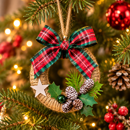 Set of 14 Mini Rustic Christmas Wreaths Made From Re-Purposed Shower Curtain Rings. Traditional Christmas Home Decor (Copy)