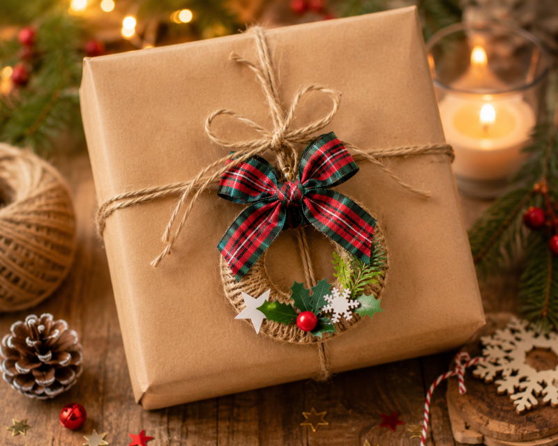 Mini Rustic Christmas Wreaths Made From Re-Purposed Shower Curtain Rings. Traditional Christmas Home Decor