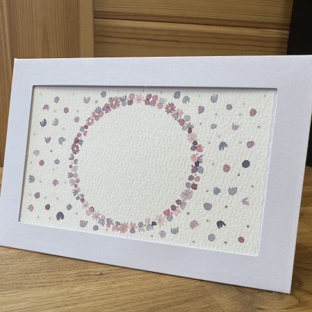 Pink and Purple Confetti Wreath —Hand-Painted Watercolour miniature art and card
