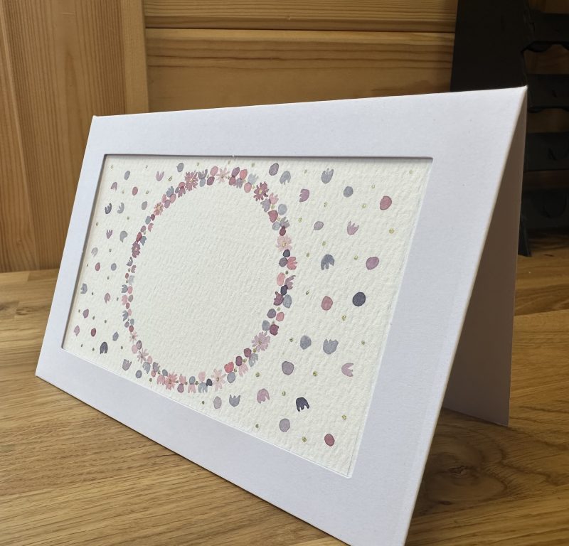 Pink and Purple Confetti Wreath —Hand-Painted Watercolour miniature art and card