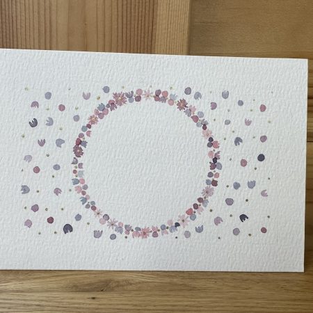 Pink and Purple Confetti Wreath —Hand-Painted Watercolour miniature art and card