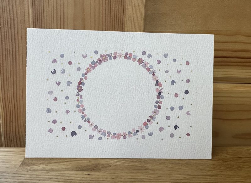 Pink and Purple Confetti Wreath —Hand-Painted Watercolour miniature art and card