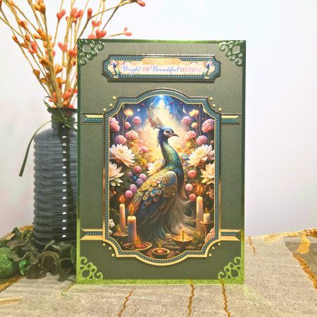 Handmade Peacock Birthday Card – Green & Gold