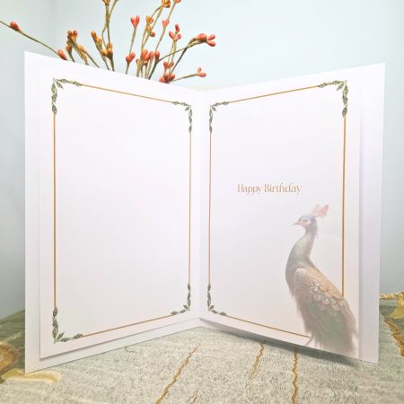 Handmade Peacock Birthday Card – Green & Gold