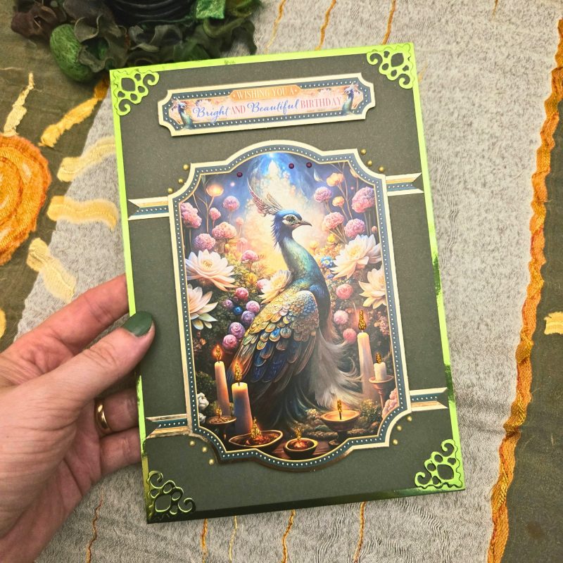 Handmade Peacock Birthday Card – Green & Gold