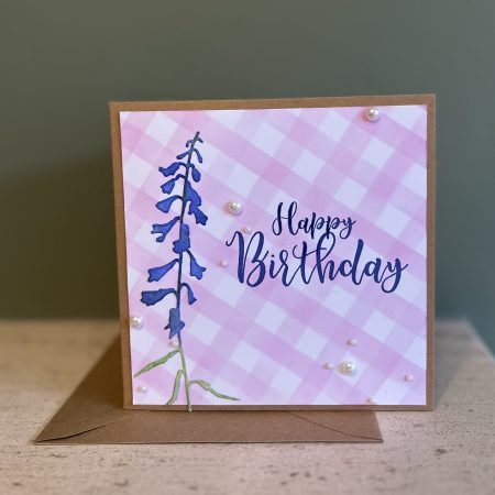 Birthday card: gingham flower, available in various colours