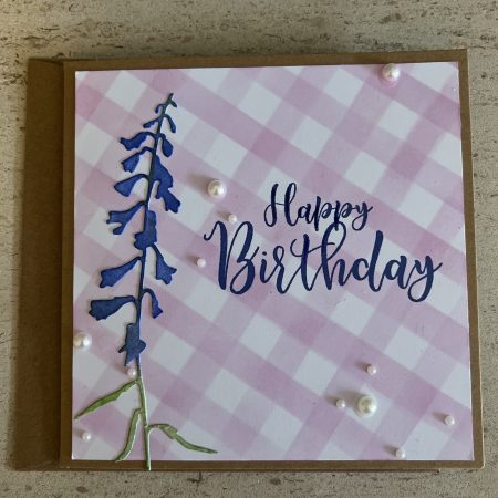 Birthday card: gingham flower, available in various colours