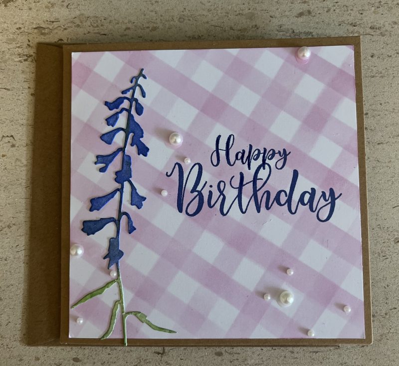 Birthday card: gingham flower, available in various colours