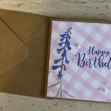 Birthday card: gingham flower, available in various colours