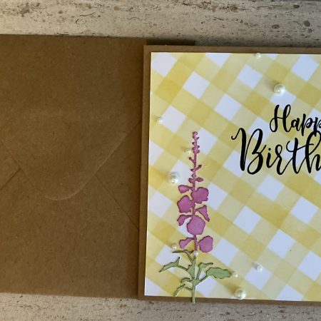 Birthday card: gingham flower, available in various colours