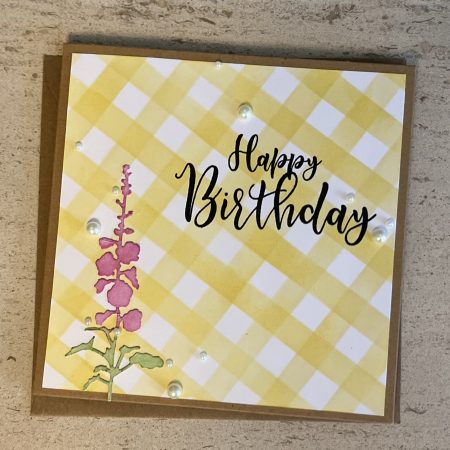Birthday card: gingham flower, available in various colours