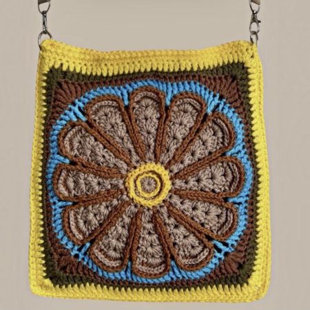 Handmade Crochet Mandala Crossbody Bag – 100% Cotton Boho Purse with Strawberry Charms