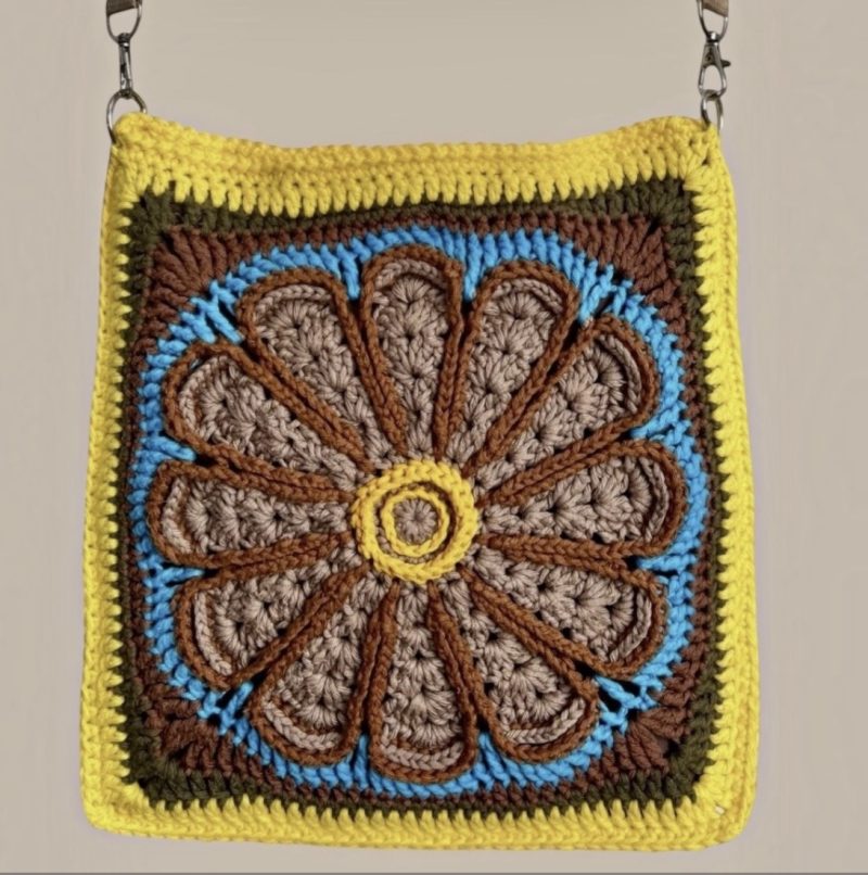 Handmade Crochet Mandala Crossbody Bag – 100% Cotton Boho Purse with Strawberry Charms