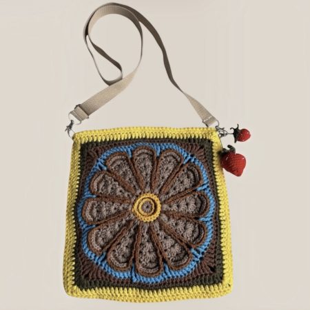 Handmade Crochet Mandala Crossbody Bag – 100% Cotton Boho Purse with Strawberry Charms