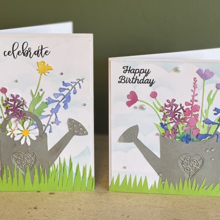 Birthday card: flower filled watering can