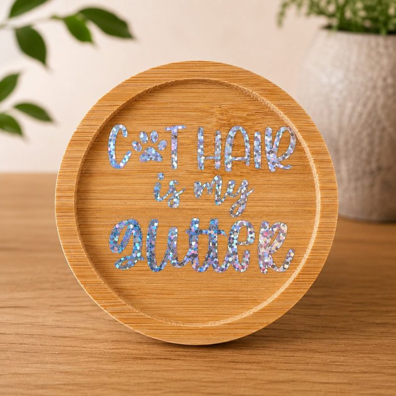 Cat Hair Is My Glitter Bamboo Trinket Dish Cat Lover Gift 7.5cm
