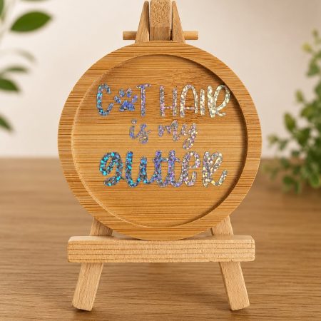 Cat Hair Is My Glitter Bamboo Trinket Dish Cat Lover Gift 7.5cm
