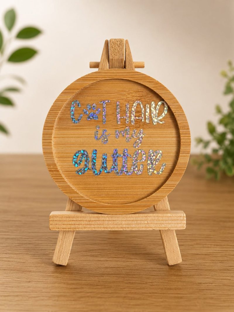 Cat Hair Is My Glitter Bamboo Trinket Dish Cat Lover Gift 7.5cm