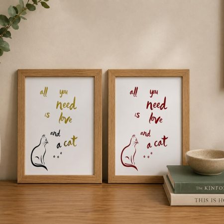 All You Need Is Love And A Cat Print Cat Lover Wall Art 6x4 inches Handmade (Unframed)