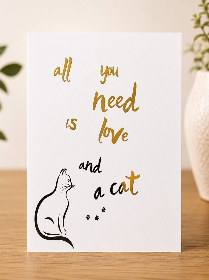 All You Need Is Love And A Cat Print Cat Lover Wall Art 6x4 inches Handmade (Unframed)