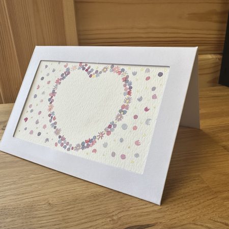 Pink and Purple Heart Wreath - Hand-Painted Watercolour miniature art and card