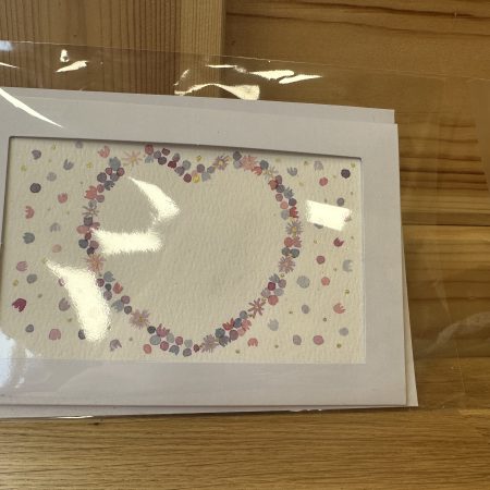 Pink and Purple Heart Wreath - Hand-Painted Watercolour miniature art and card