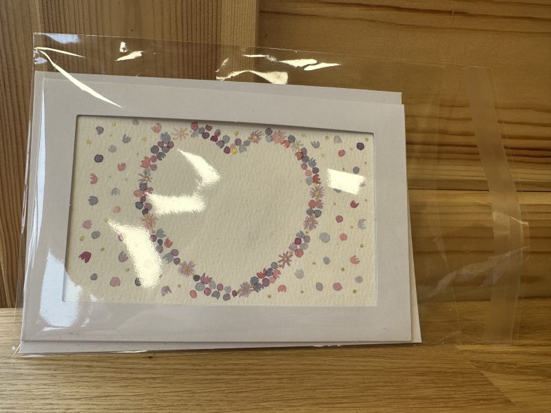 Pink and Purple Heart Wreath - Hand-Painted Watercolour miniature art and card