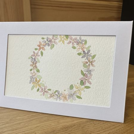 Gilded meadow- themed floral wreath - Hand-Painted Watercolour miniature art and card