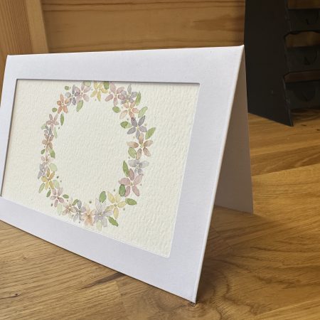 Gilded meadow- themed floral wreath - Hand-Painted Watercolour miniature art and card