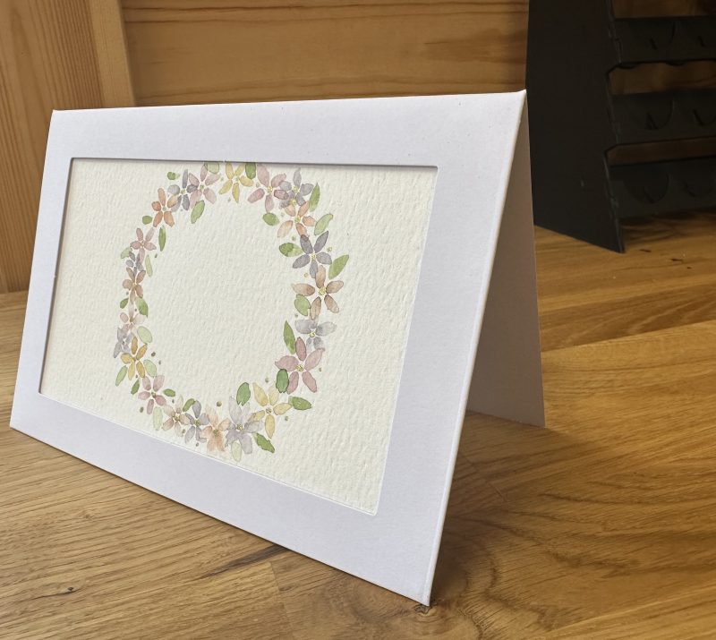 Gilded meadow- themed floral wreath - Hand-Painted Watercolour miniature art and card