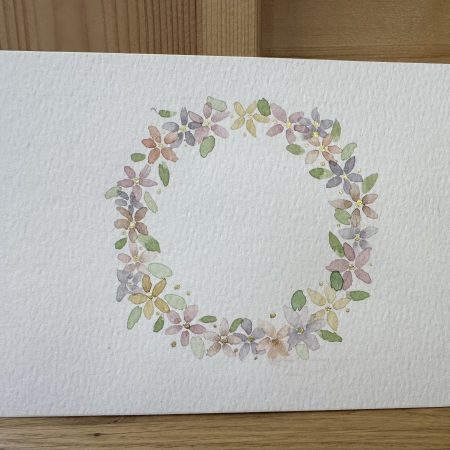 Gilded meadow- themed floral wreath - Hand-Painted Watercolour miniature art and card