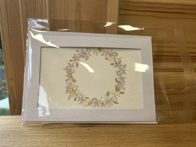 Gilded meadow- themed floral wreath - Hand-Painted Watercolour miniature art and card