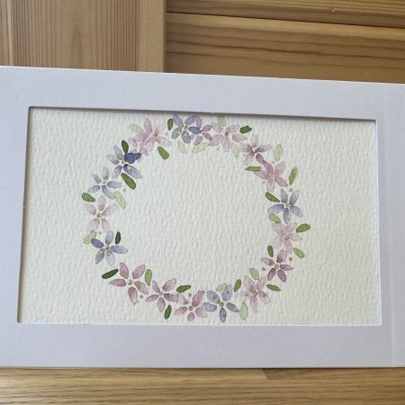 Purple gilded blossom wreath —Hand-Painted Watercolour miniature art and card