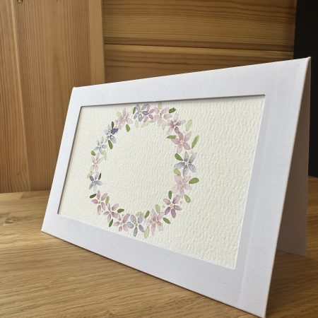 Purple gilded blossom wreath —Hand-Painted Watercolour miniature art and card