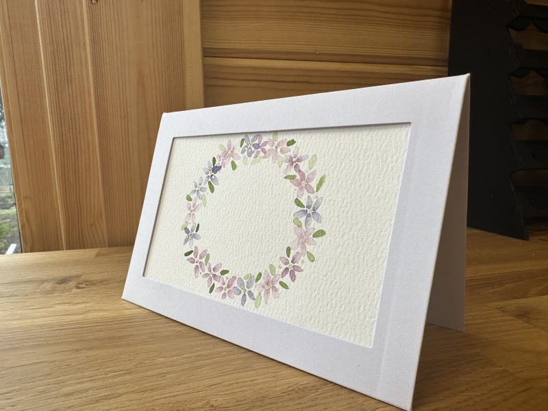 Purple gilded blossom wreath —Hand-Painted Watercolour miniature art and card