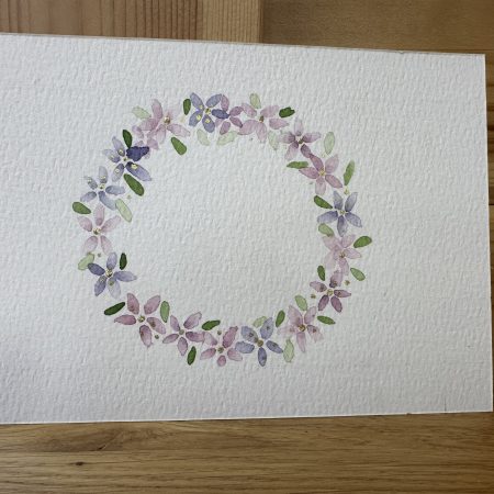 Purple gilded blossom wreath —Hand-Painted Watercolour miniature art and card