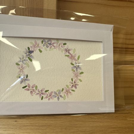 Purple gilded blossom wreath —Hand-Painted Watercolour miniature art and card