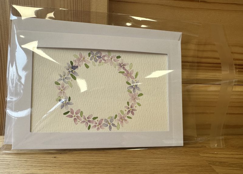 Purple gilded blossom wreath —Hand-Painted Watercolour miniature art and card