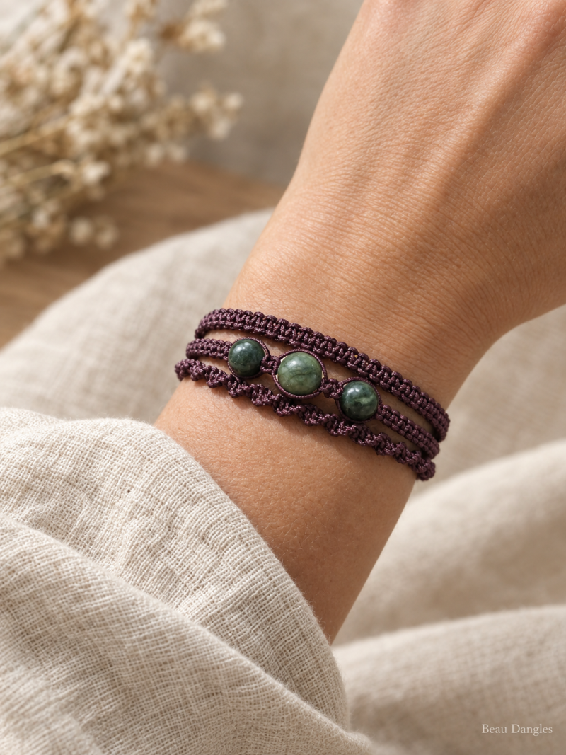 Jade Adjustable Macramé Bracelet – Harmony • Good Fortune • Balance