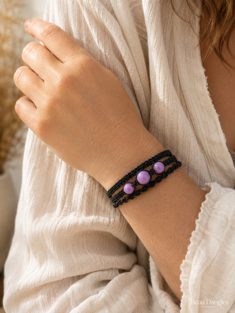 Amethyst Adjustable Macramé Bracelet – Calm • Clarity • Inner Peace