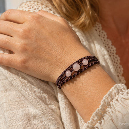 Rose Quartz Adjustable Macramé Bracelet – Love • Compassion • Emotional Warmth