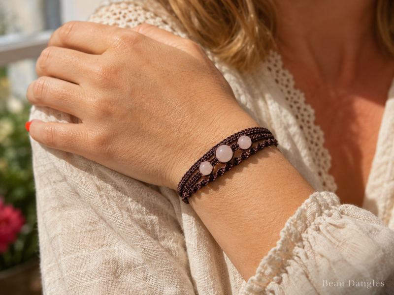 Rose Quartz Adjustable Macramé Bracelet – Love • Compassion • Emotional Warmth