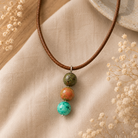 Renewal & Grounding Crystal Pendant – Dragon Blood Agate • Unakite • Green Calcite