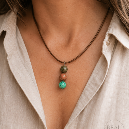 Renewal & Grounding Crystal Pendant – Dragon Blood Agate • Unakite • Green Calcite
