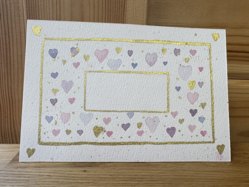 Pink and Purple Heart Postcard Design | Hand-Painted Watercolour