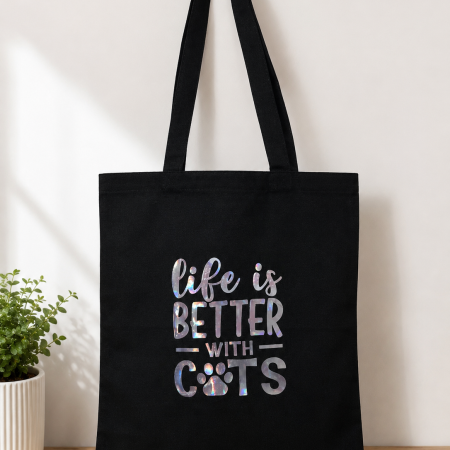 Life Is Better With Cats Holographic Tote Bag – Cat Lover Gift