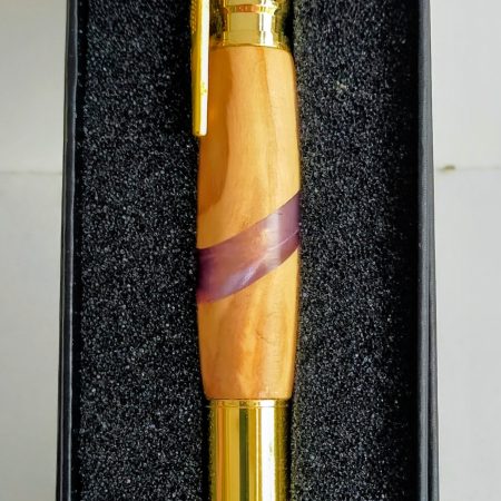 FULL SIZE OLIVE WOOD BOLT ACTION PEN. Handmade features Bolt action & rifle clip with chrome and copper finish.