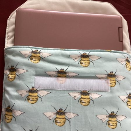 Lovely Padded Laptop/Ipad Cover/Pouch Baby Blue Fabric with Yellow Black & White Cute Bees